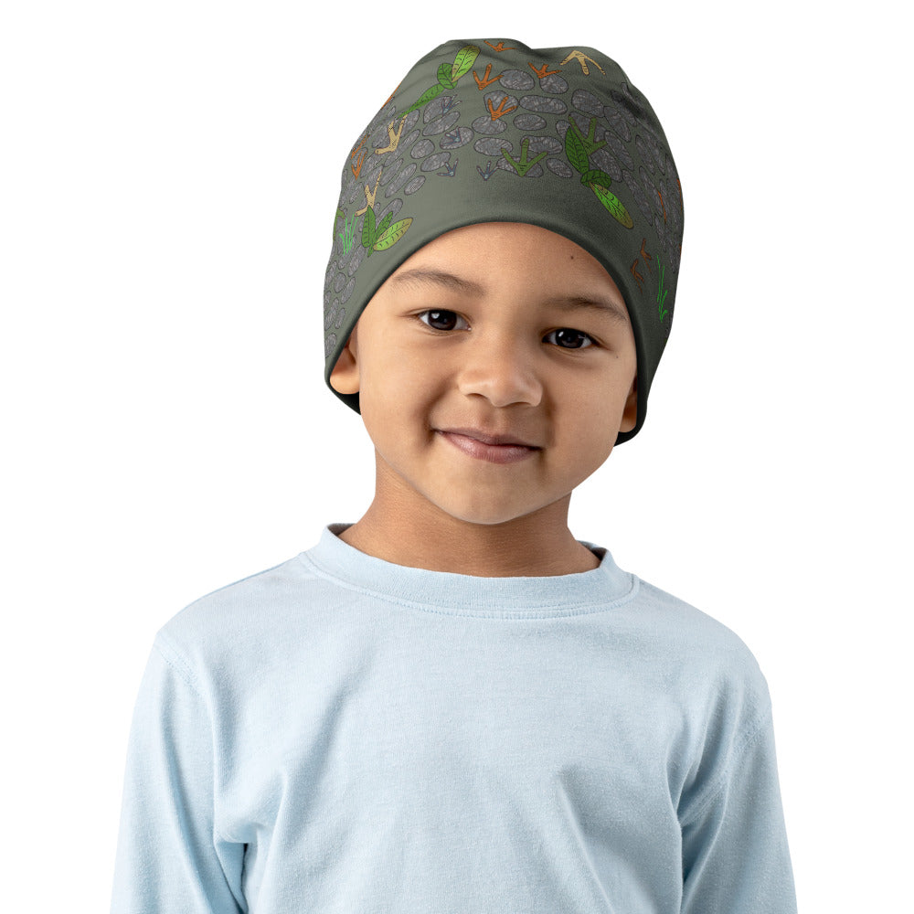 Tosh Outdoors kids beanie front view.  Keep your turkey hunting buddy's head warm with the Turkey Hunter Kids Beanie. It’s double-layered, super comfy, and the perfect warmth for those cool spring mornings in the woods.