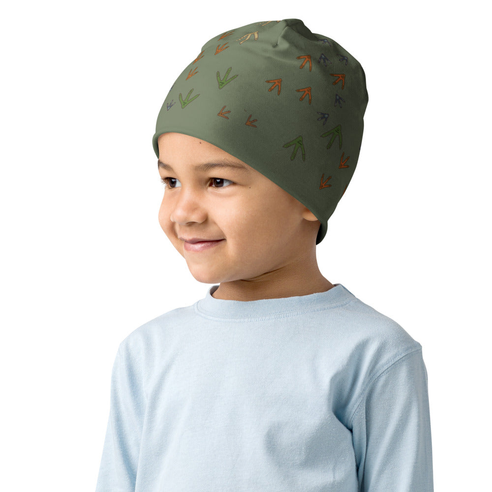 Tosh Outdoors kids beanie side view. Keep your turkey hunting buddy's head warm with the Turkey Hunter Kids Beanie. It’s double-layered, super comfy, and the perfect warmth for those cool spring mornings in the woods. Edit alt text