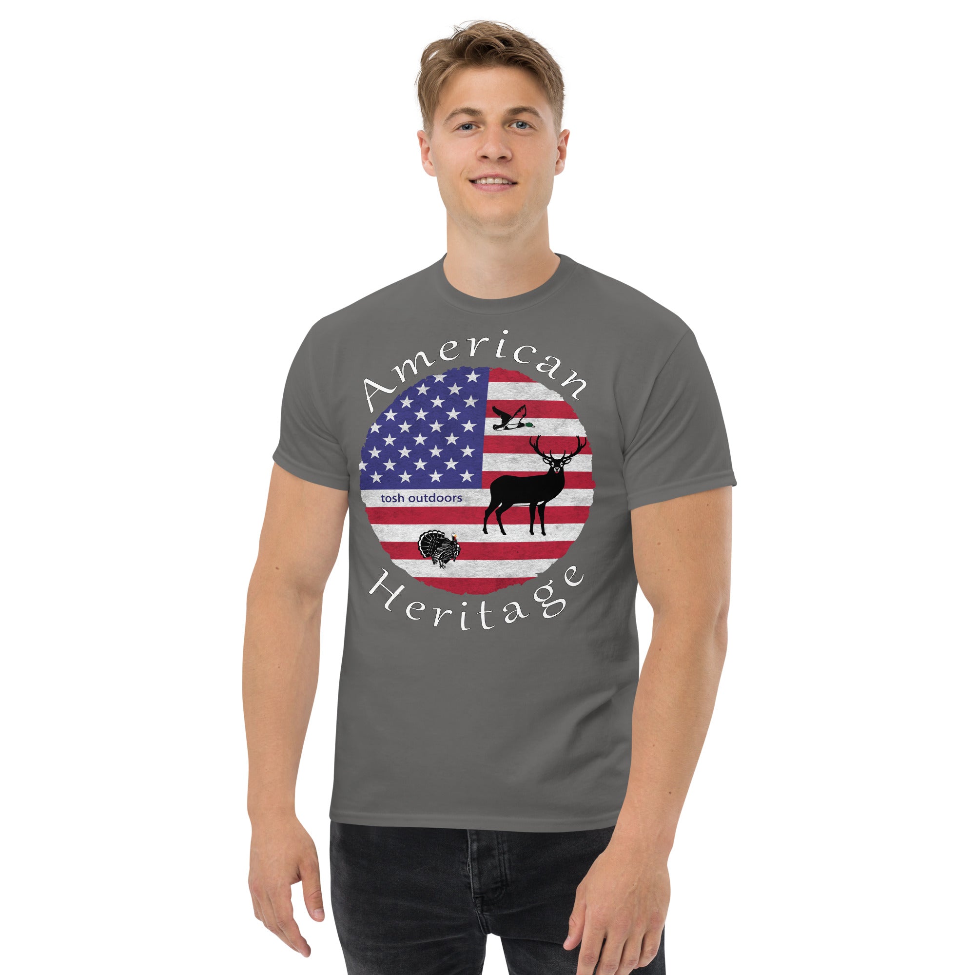 Tosh Outdoors American Heritage Tee in color Charcoal